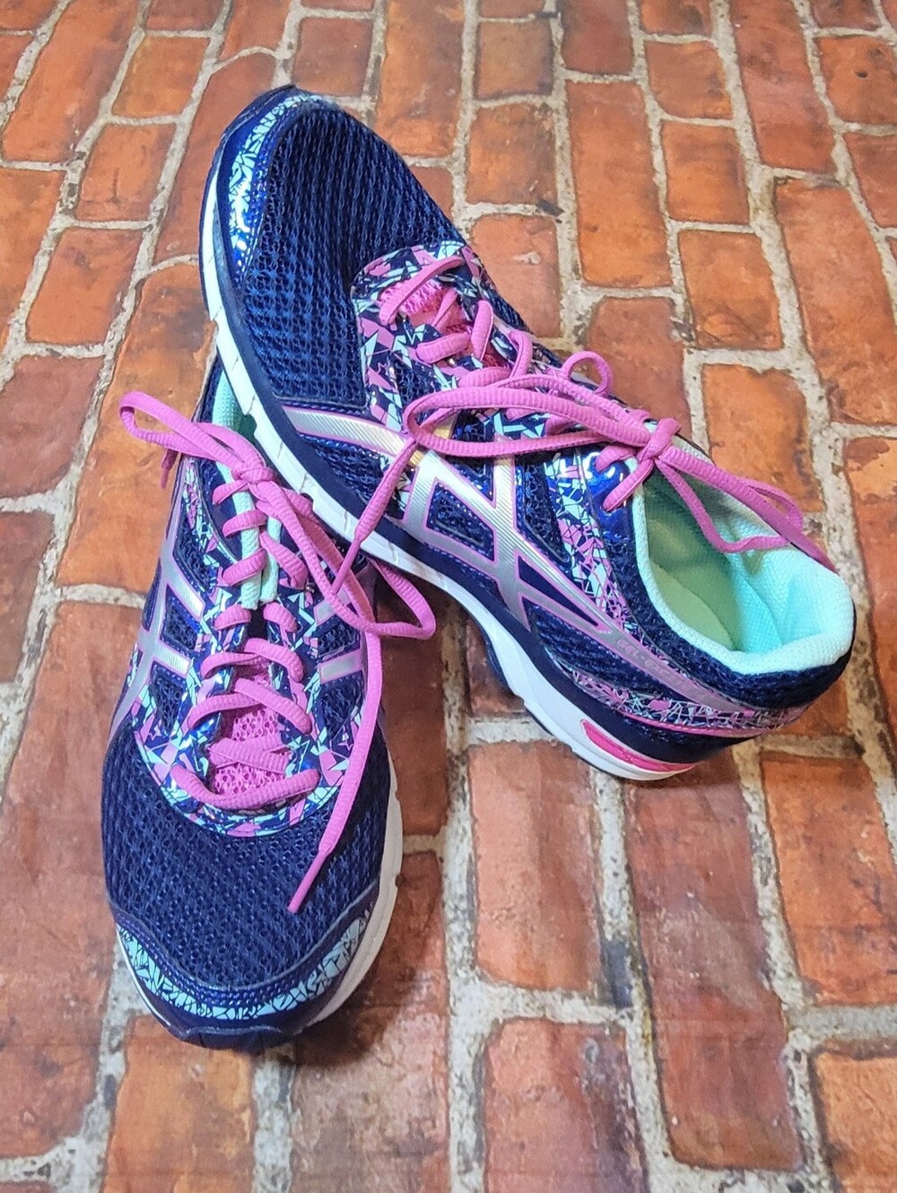 Women's Asics Gel Running Shoes Size 9 Navy Pink Blue T6e9n